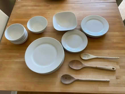Photo of free Various John Lewis white plates/bowls + 3 wooden spoons (Silverknowes EH4) #1
