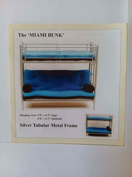 Photo of free Blue futon bunk in silver metal finish (Perivale W13) #3