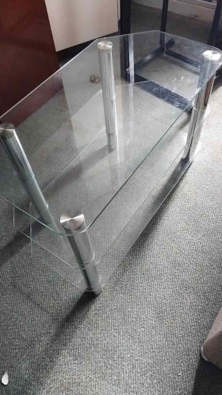 Photo of free Glass, 3 shelved Tv stand (Scale Hall LA1) #2