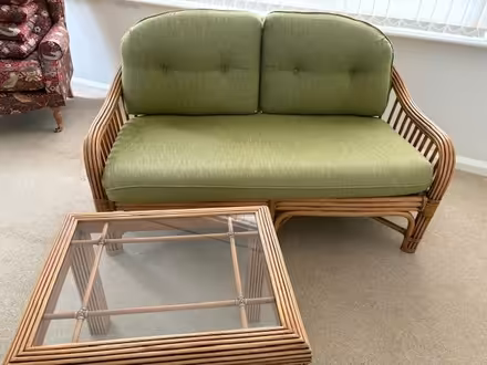 Photo of free green wicker sofa and table (llandudno) #2