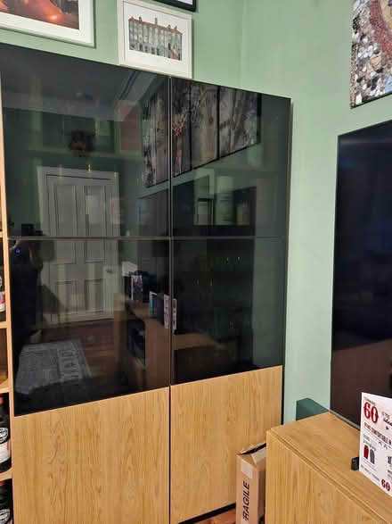 Photo of free Tall oak effect display cabinets (Elderslie PA5) #1