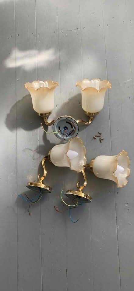 Photo of free 3 glass wall lamps, 2 single, 1 double (Kempston MK42) #2