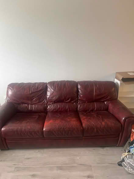 Photo of free Red Leather Couch (Spokane Valley off Sullivan) #1