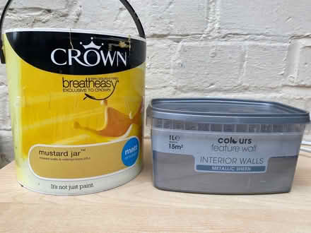 Photo of free Leftover paint - yellow and metallic silver (Barrow upon Soar LE12) #1