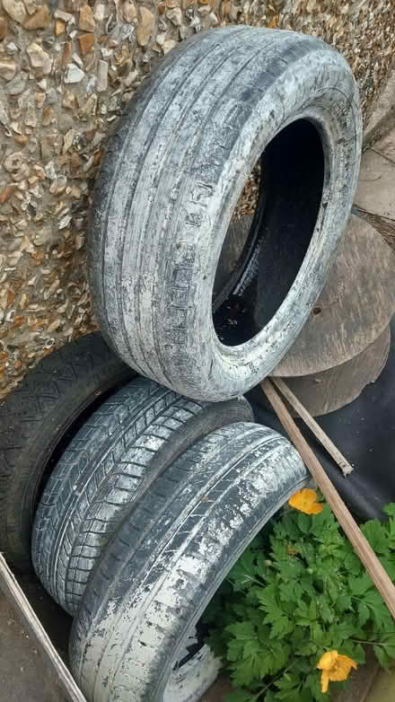 Photo of free 3 old tyres- potential planters? (Knighton) #1