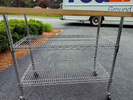 Photo of free Rolling metal cart with wood top (Saugus) #2