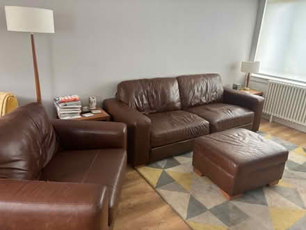 Photo of free Brown leather 3 piece suite (Kilbarchan) #2
