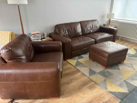 Photo of free Brown leather 3 piece suite (Kilbarchan) #1