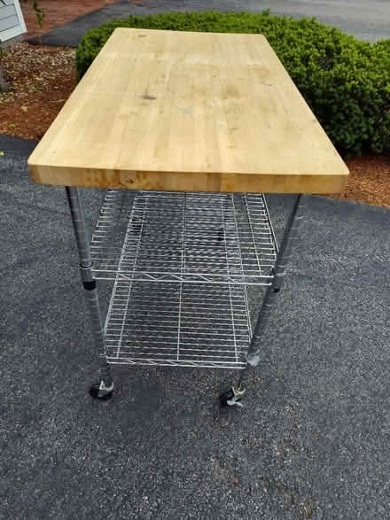 Photo of free Rolling metal cart with wood top (Saugus) #3