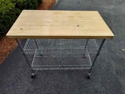 Photo of free Rolling metal cart with wood top (Saugus) #1
