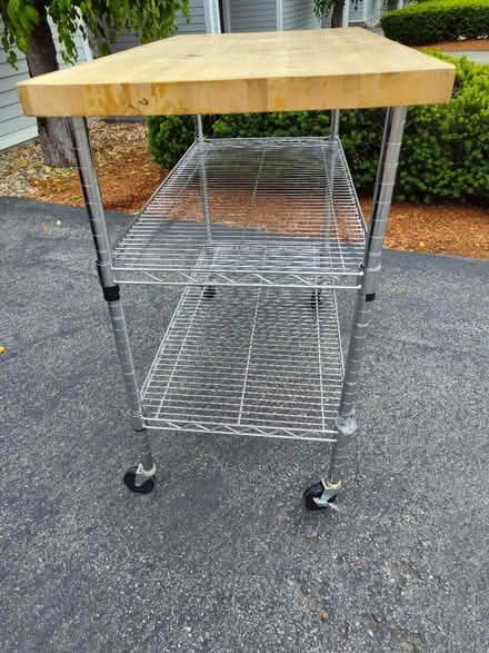 Photo of free Rolling metal cart with wood top (Saugus) #4