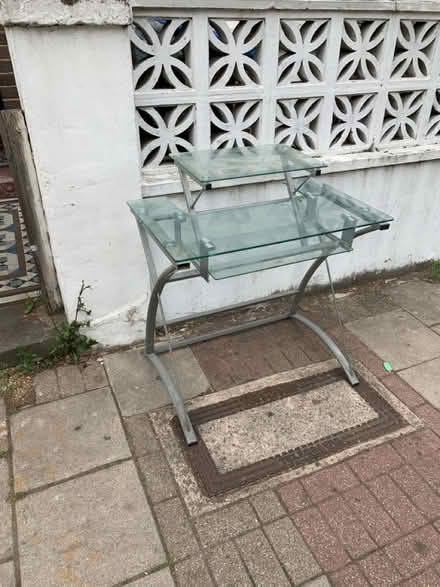 Photo of free Glass computer table, 3 shelves (NW10) #1