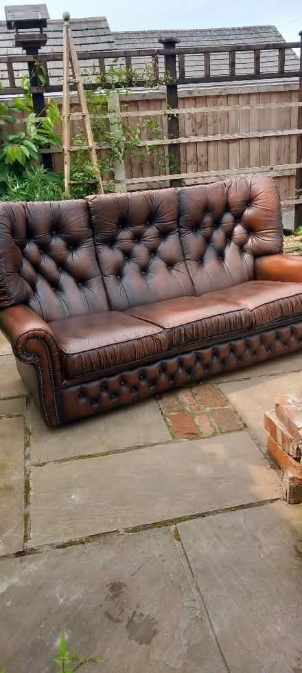 Photo of free Leather settee (Moss Side PR25) #1