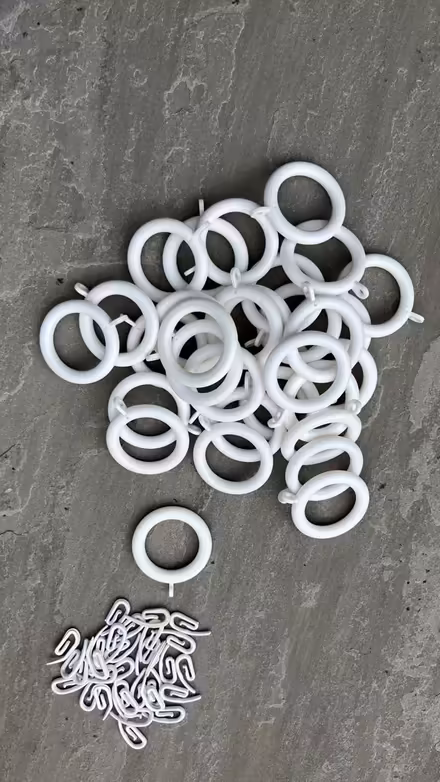 Photo of free White curtain rings and hooks (Barrow upon Soar LE12) #1