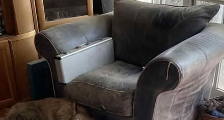 Photo of free Leather Couch + Slipcover & Chair (Burbank/NoHo) #3