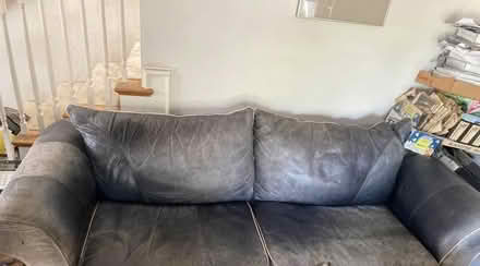 Photo of free Leather Couch + Slipcover & Chair (Burbank/NoHo) #1