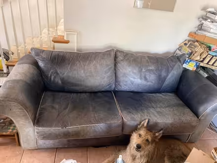Photo of free Leather Couch + Slipcover & Chair (Burbank/NoHo) #2