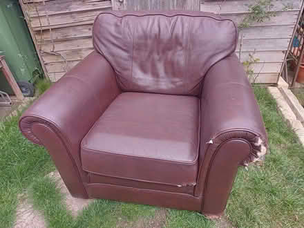Photo of free M&S's brown leather armchair (damaged on one side) (Rose Hill OX4) #1