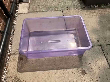 Photo of free Lilac coloured plastic storage box (Cheadle Hulme SK8) #1