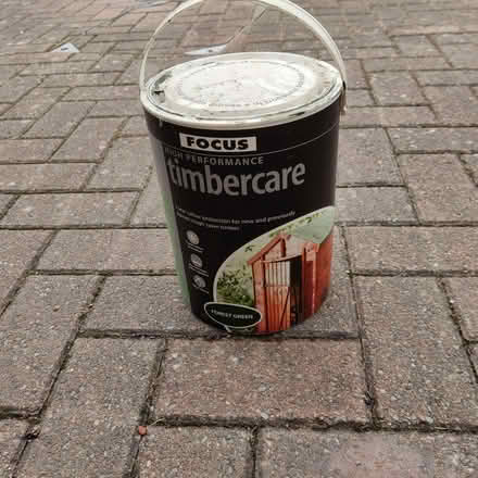 Photo of free 5L tin of Timbercare fence/wood paint. Forest green (Bolton le Sands LA5) #1