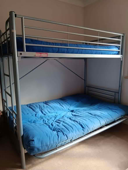 Photo of free Blue futon bunk in silver metal finish (Perivale W13) #1