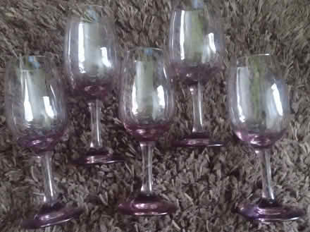 Photo of free 5 purply-pink wine glasses (Corby NN18) #1