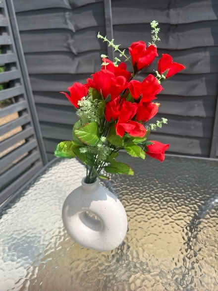 Photo of free Red & White Fake Flowers + Vase (Croydon) #1
