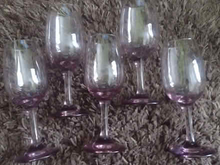 Photo of free 5 purply-pink wine glasses (Corby NN18) #1