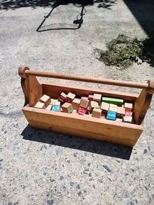 Photo of free wooden alphabet blocks in old "tool box" shaped box #1