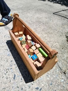 Photo of free wooden alphabet blocks in old "tool box" shaped box #2