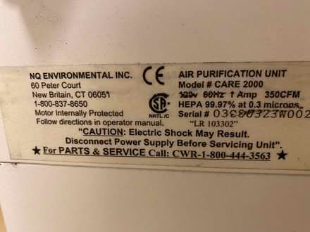 Photo of free CARE 2000 Air Purifier (Purcellville, VA 20132) #3
