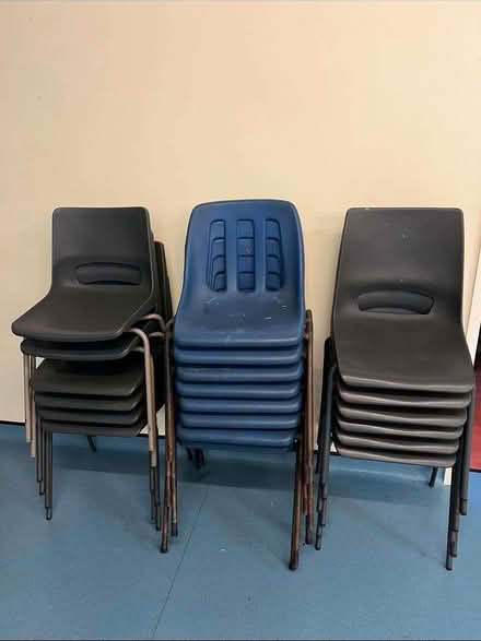 Photo of free 19 stacking plastic chairs - 2 colours, 3 designs (Cheadle Hulme SK8) #1