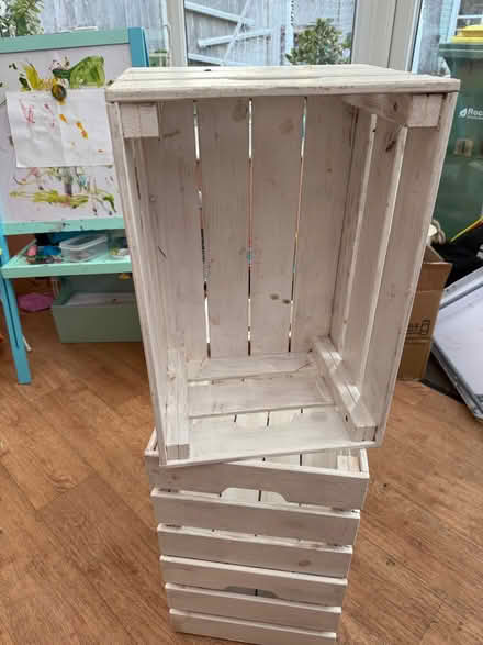 Photo of free 3 white wooden slat boxes (Rochford SS4) #1