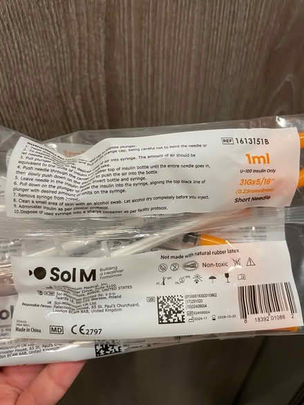 Photo of free 20 Sol M insulin syringes (Kirkland) #2