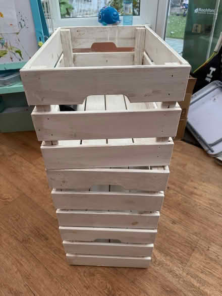 Photo of free 3 white wooden slat boxes (Rochford SS4) #2