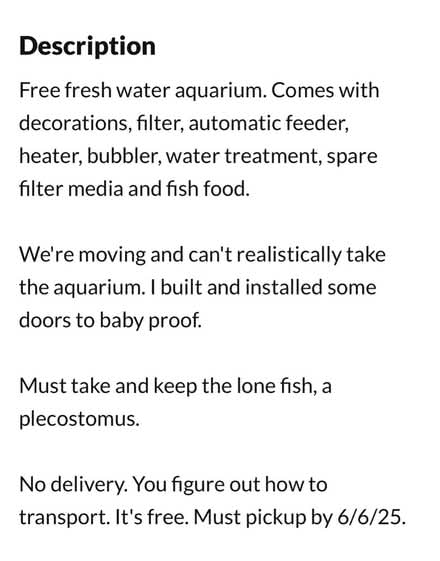 Photo of free Freshwater fish tank & Fish (East Valley, Gilbert) #2