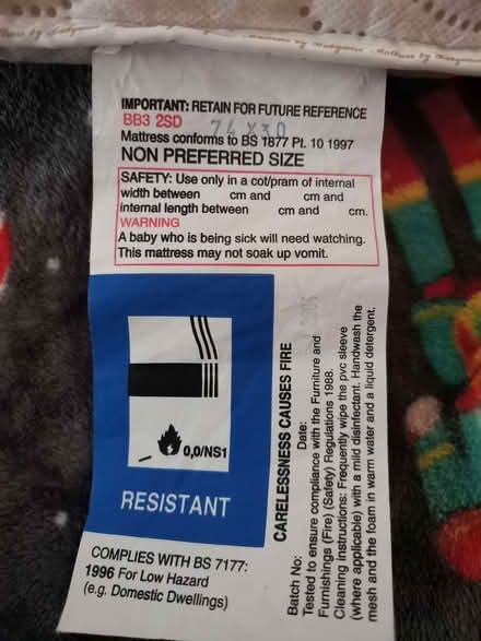 Photo of free Moses Basket Cot Mattress 74x30cm (Huntingdon PE29) #2
