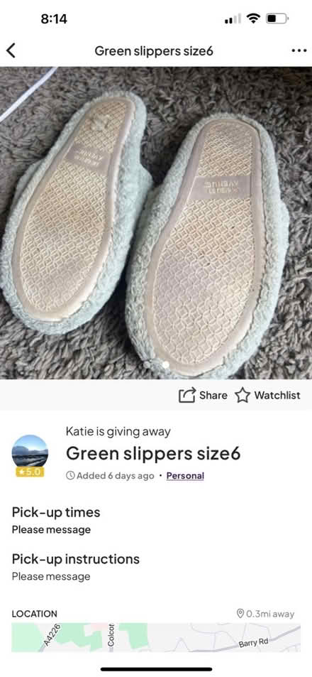 Photo of free Green slippers (Barry CF62) #2
