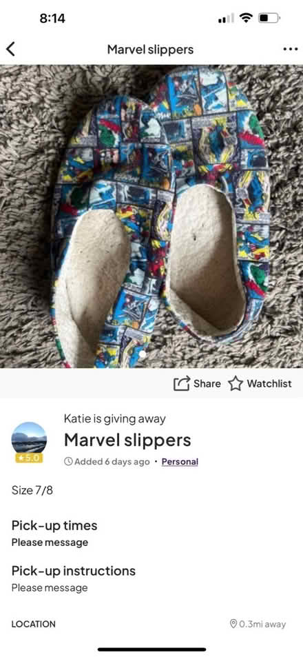 Photo of free Marvel slippers size 7/8 (Barry CF62) #2