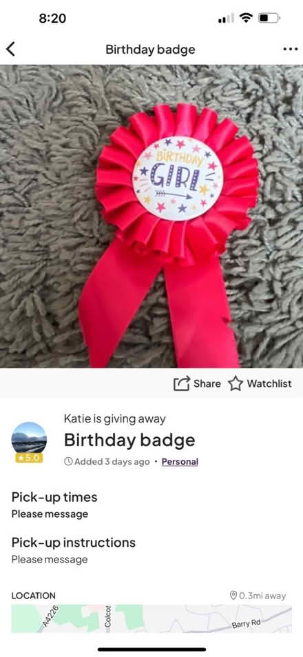 Photo of free Birthday badge (Barry CF62) #1