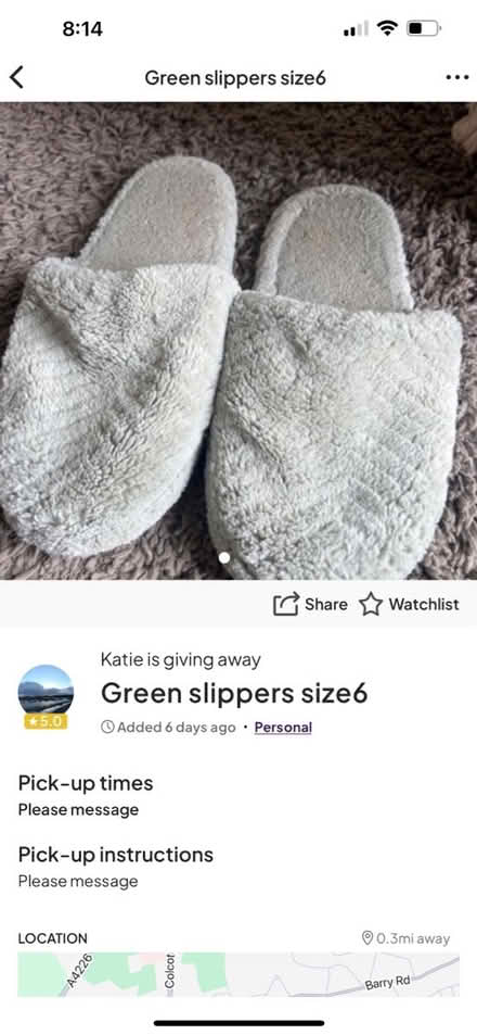 Photo of free Green slippers (Barry CF62) #1