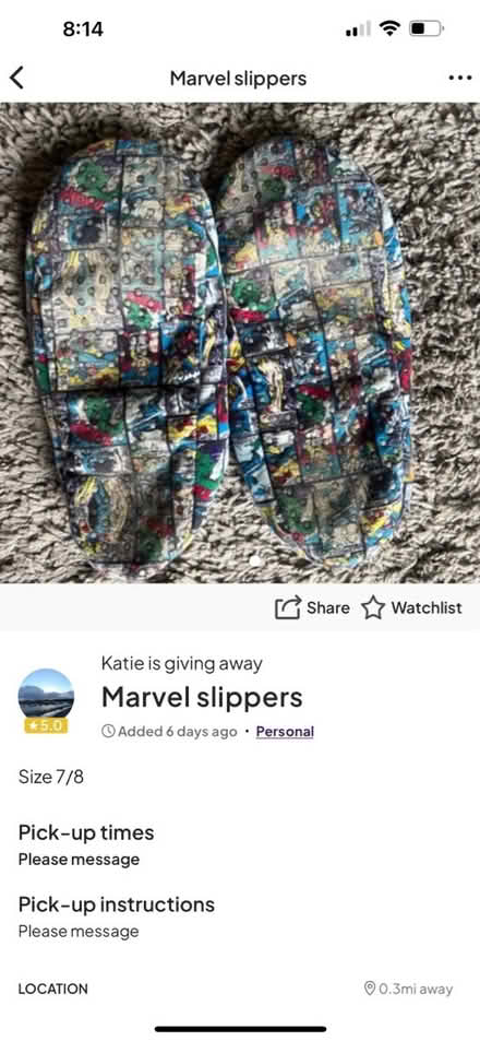Photo of free Marvel slippers size 7/8 (Barry CF62) #1