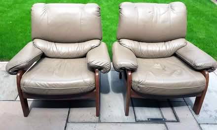 Photo of free Pair of very comfy leather look armchairs (Whitegrove RG42) #3