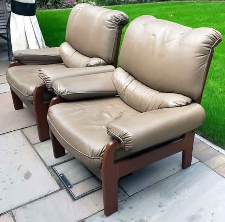 Photo of free Pair of very comfy leather look armchairs (Whitegrove RG42) #4