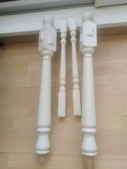 Photo of free 2 newel posts 33" & 2 spindles 24" (Wilsden BD15) #1