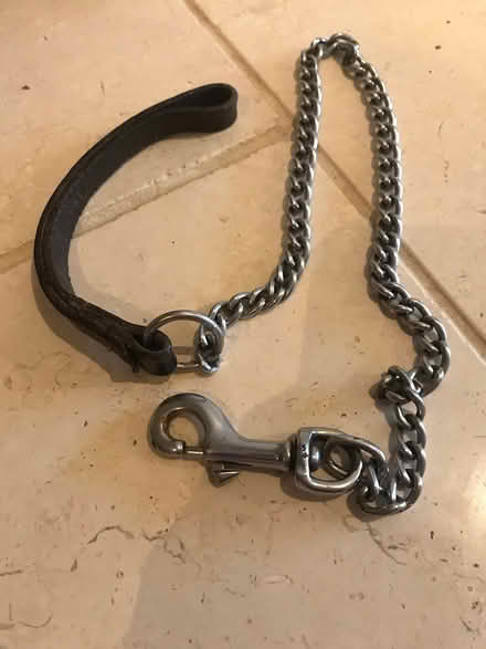 Photo of free short dog lead leather & chain (Blagdon BS40) #1