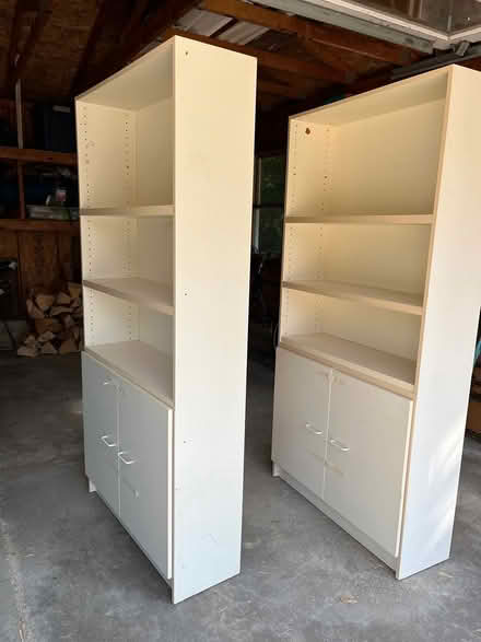 Photo of free 2 tall narrow shelving units (Near East) #2
