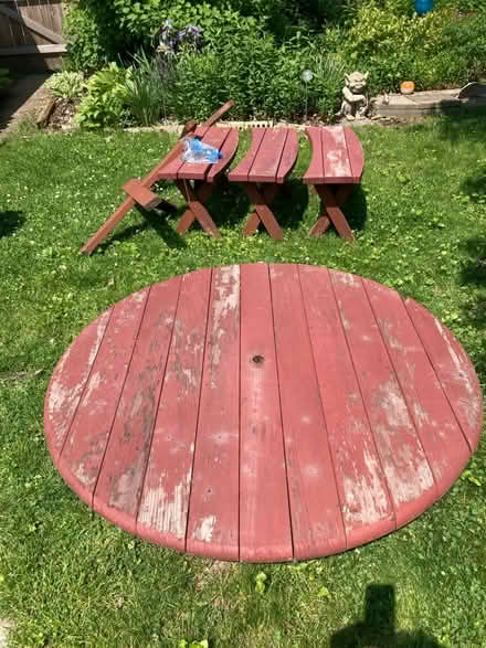 Photo of free Wood outdoor table with benches (Oakton Park in skokie) #1