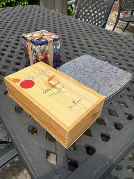 Photo of free Two biscuit tins & wood wine crate (Swansea) #2