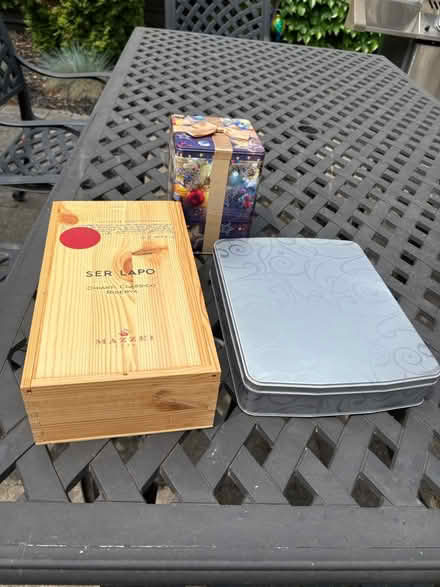 Photo of free Two biscuit tins & wood wine crate (Swansea) #3